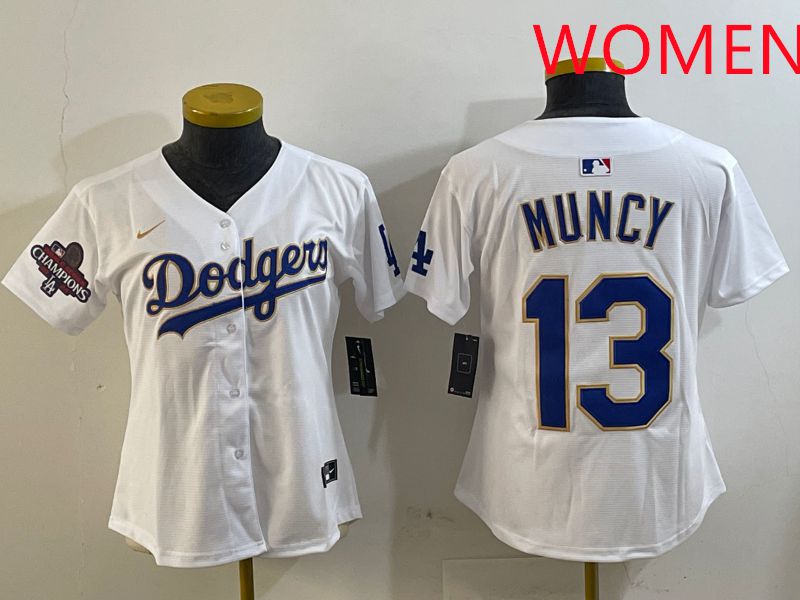 Women Los Angeles Dodgers #13 Muncy White Gold Game 2025 Nike MLB Jersey style 2